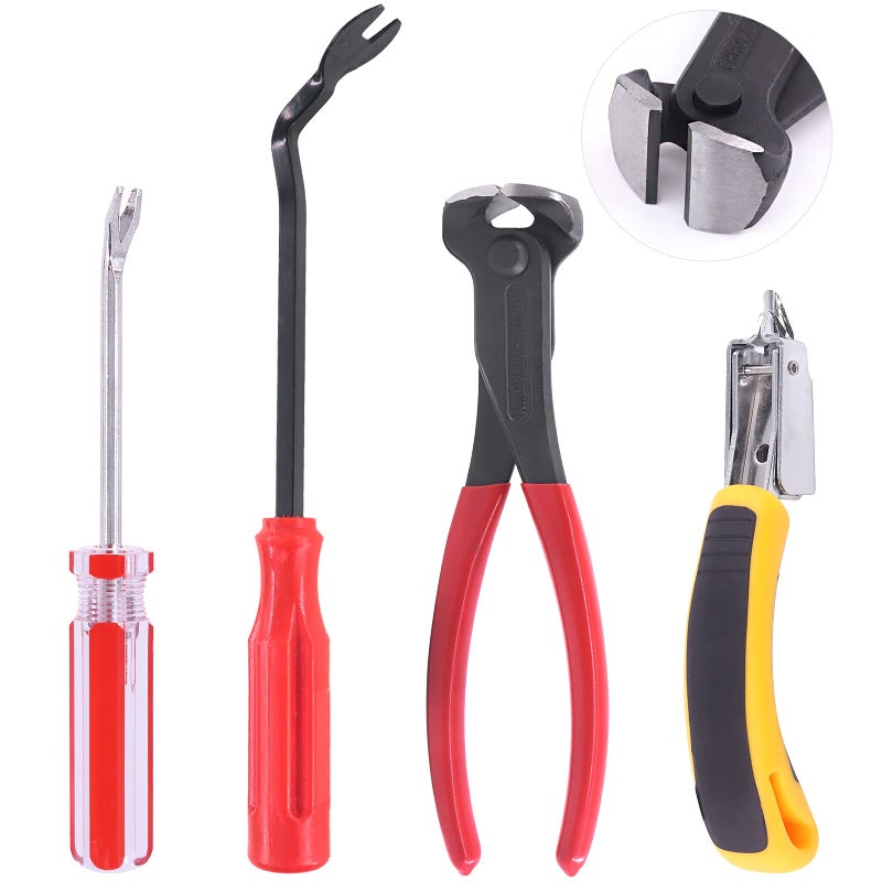 Mardatt 4Pcs Upholstery and Construction Staple Remover Tack Puller Nail Remover Tools Set W End Cutting Pliers, Staple Puller, Tack Lifter, Fastener Remover, for Furniture Floor Wall Car Photo Frame - Image 1